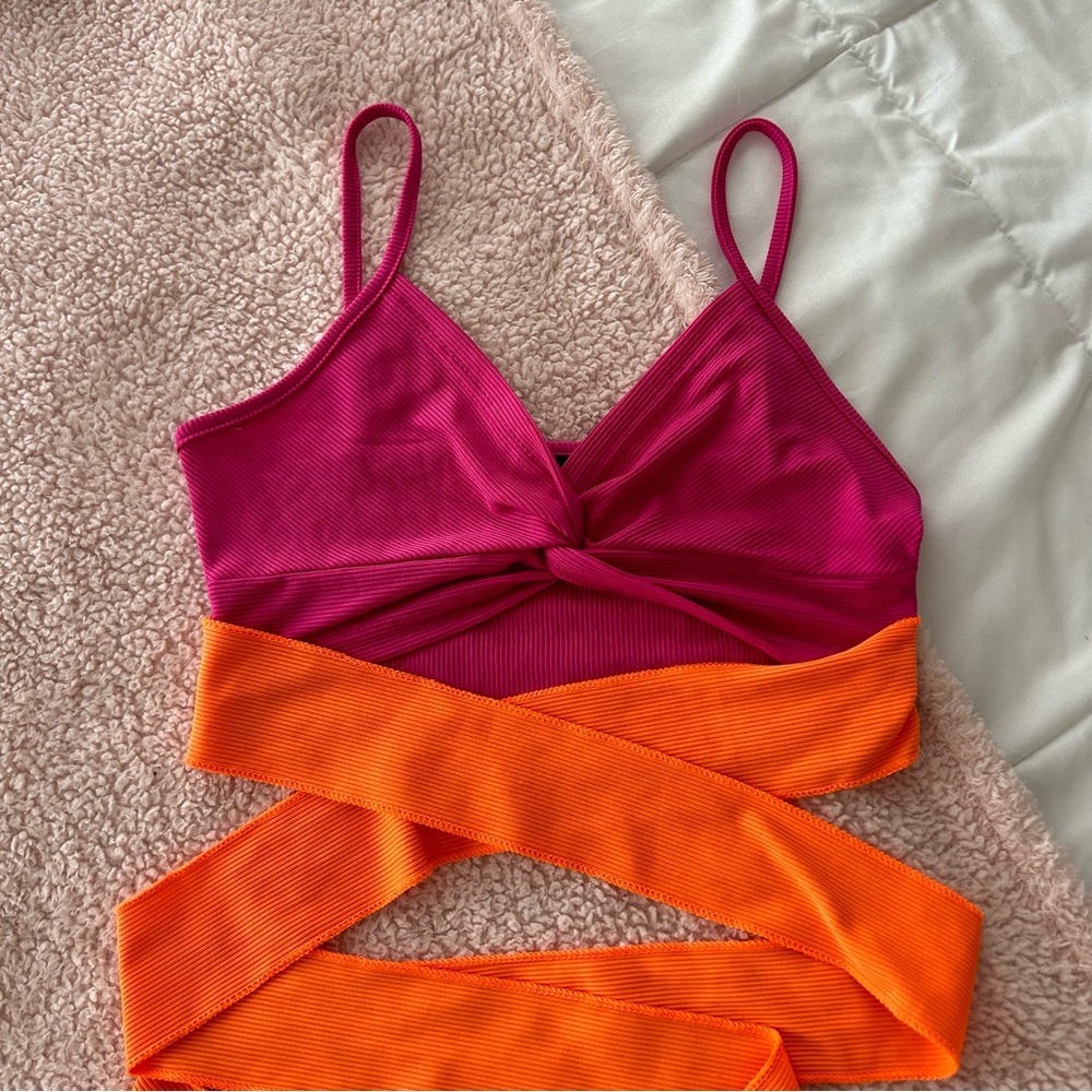 Shein Multicolored Crop Top Tie Front